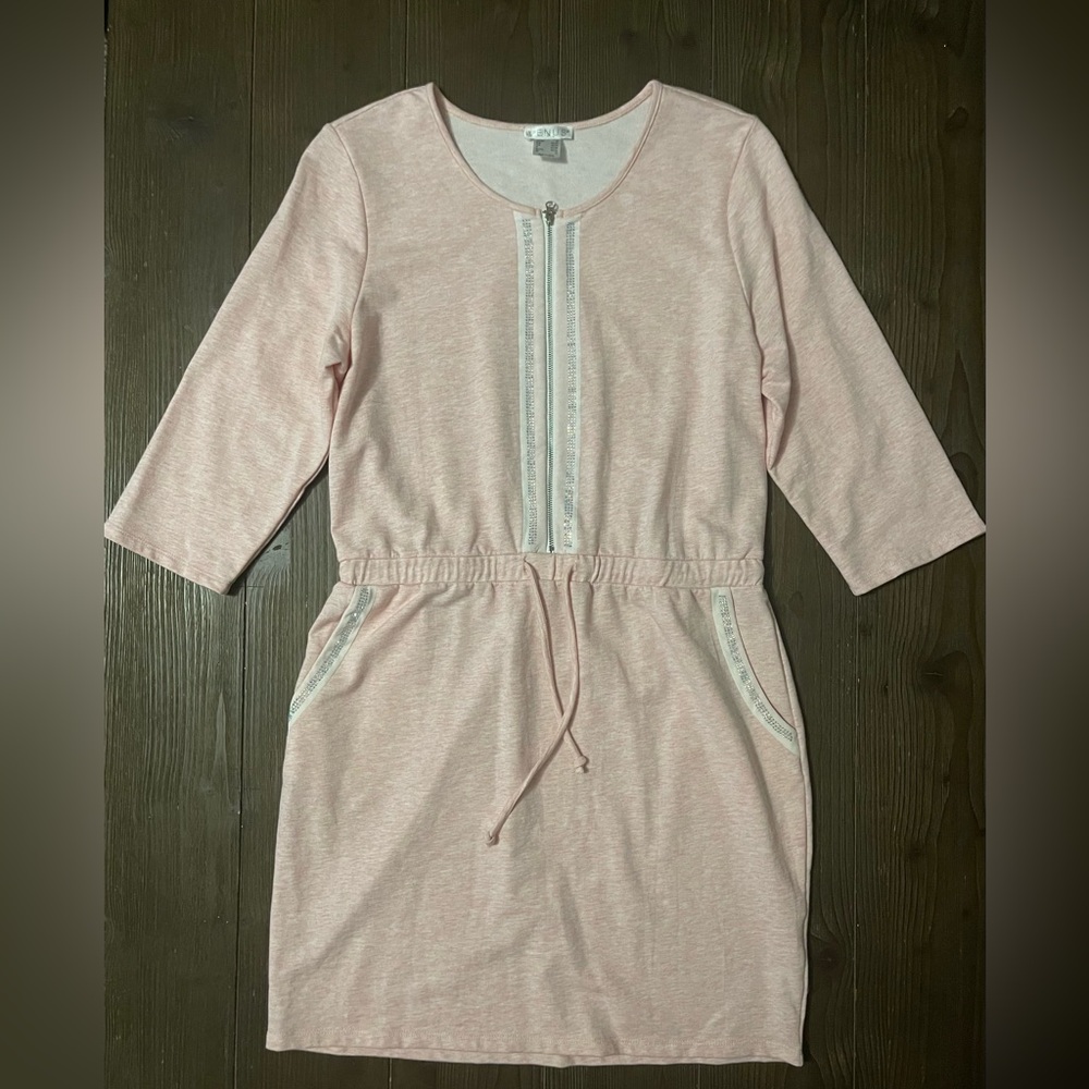 Venus Womens Pink Sweatshirt Dress w/ Rhinestone Accents Size Medium